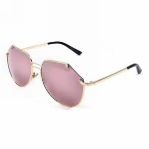 Cut Off Metal Mirrored Sunglasses Gold Frame Pink Lens