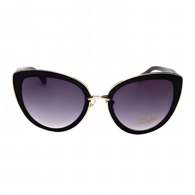 Black Fashion Cat Eye Gradient Sunglasses Acetate Frame Gold Rim 58mm Lens