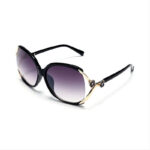Cutout Lens Oversized Sunglasses with Metal Camellia Flower Black Frame