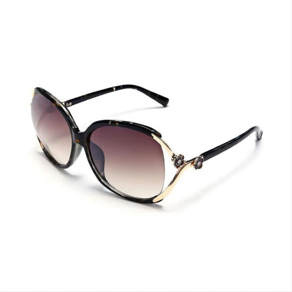 Cutout Lens Oversized Sunglasses with Metal Camellia Flower Tortoise Brown Frame