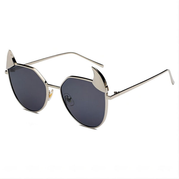 Devil Horns Cat-Eye Sunglasses Silver-Tone Frame Grey Lens