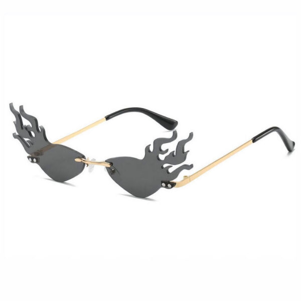 Flame Details Rimless Sunglasses Gold-Tone Metal Tinted Lens