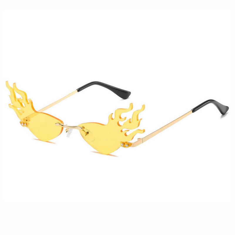 Flame Details Rimless Sunglasses Gold / Yellow Lens