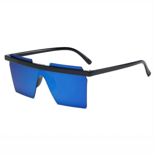Flat Brow Semi-Rimless Shield Sunglasses Oversize Square-Shape Black/Mirror Blue
