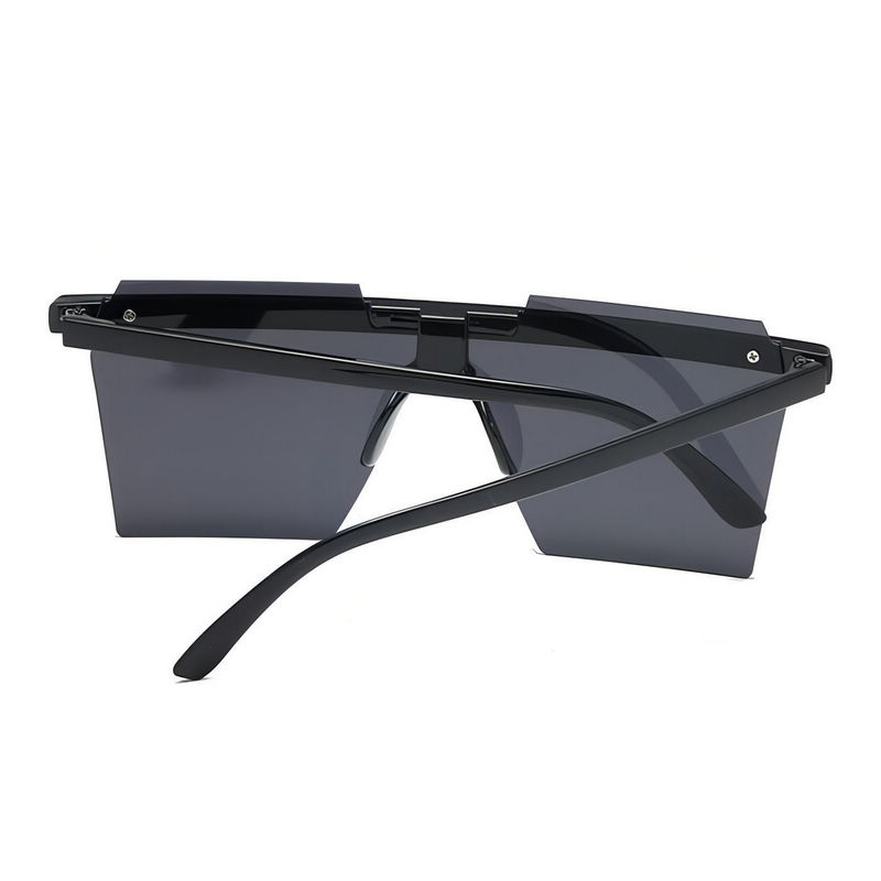 Flat Brow Semi-Rimless Shield Sunglasses Oversize Square-Shape Grey Lens
