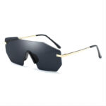 Frameless Jagged-Browline Shield Sunglasses Gold-Tone/Grey Lens