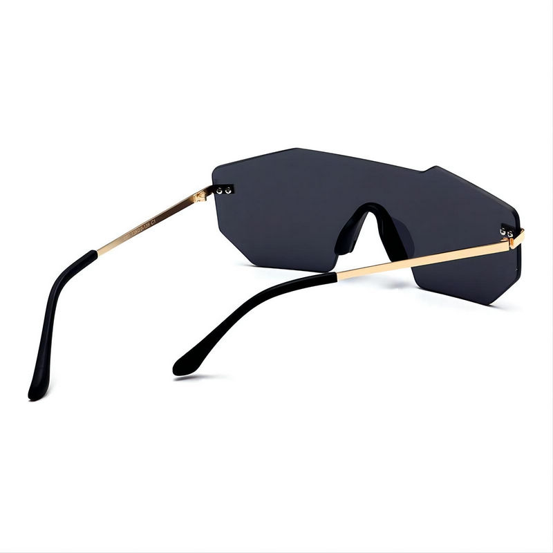 Frameless Jagged-Browline Shield Sunglasses Grey Lens