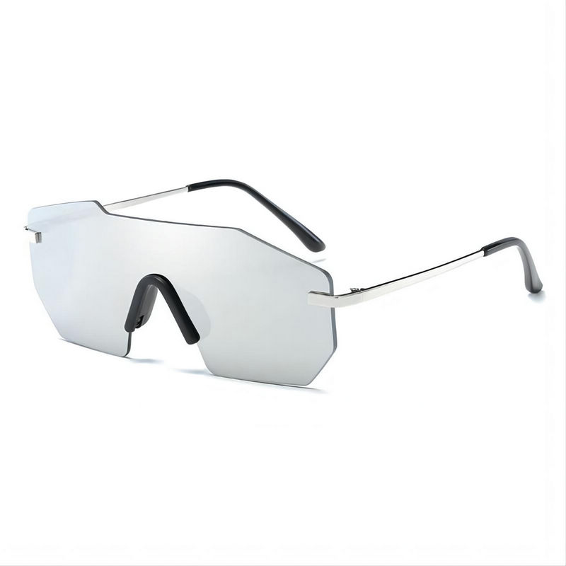 Frameless Jagged-Browline Shield Sunglasses Mirrored White