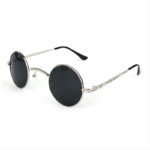 Goth Steampunk Lennon Sunglasses Small Metal Round Silver Frame Black Lens