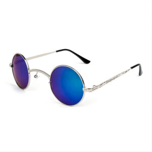 Goth Steampunk Lennon Sunglasses Small Metal Round Silver Frame Mirror Blue