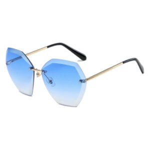 Gradient Blue Trimmed Frameless Geo-Square Oversized Sunglasses