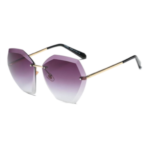 Gradient Purple Trimmed Rimless Geometric Big Square Sunglasses