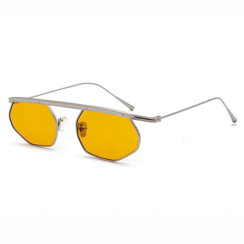 Hip Hop Retro Metal Irregular Frame Octagonal Flat Top Sunglasses