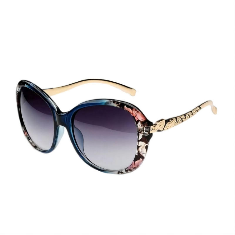 Leopard-Head Oversized Sunglasses Blue Floral Frame