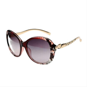 Leopard-Head Oversized Sunglasses Floral Frame Gold-Tone Arms