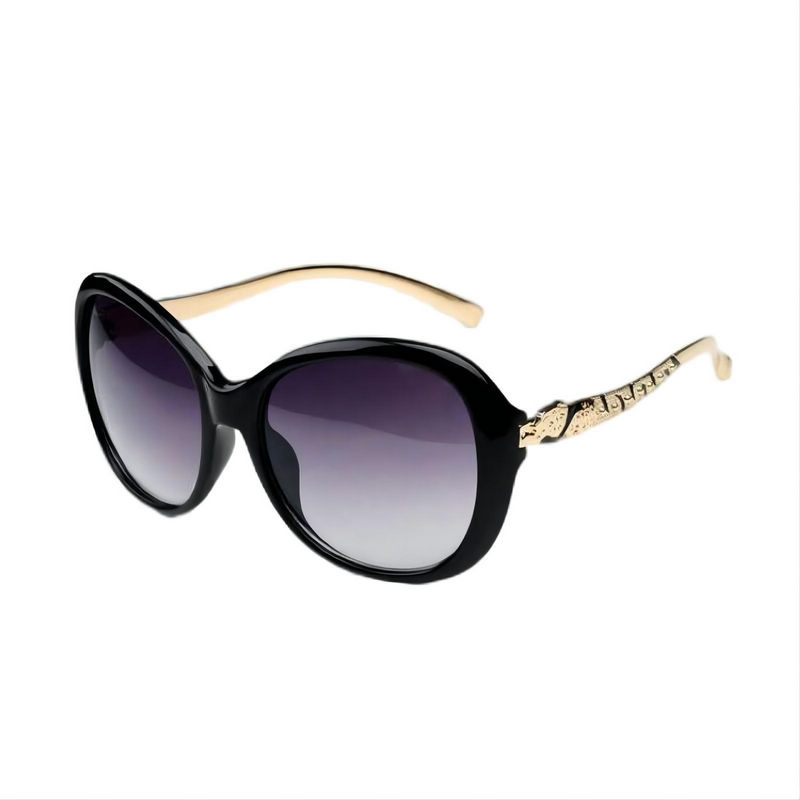 Leopard-Head Oversized Sunglasses Polished Black Frame