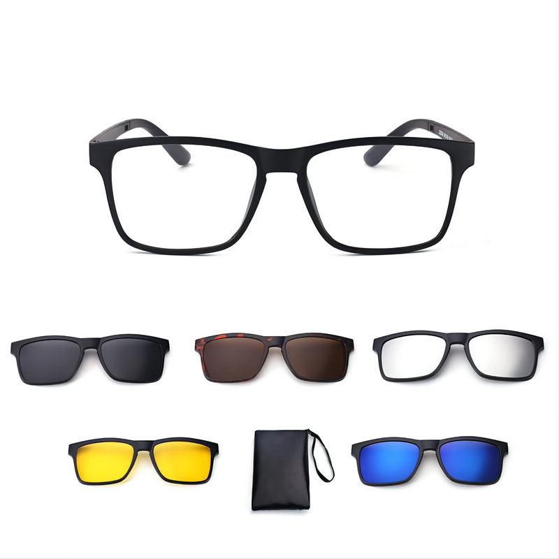 Magnetic Clip-On Polarized Sunglasses Acetate Frame - 5Clips