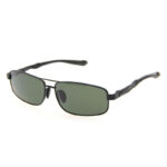 Men's Small Rectangle Pilot Sunglasses Black Frame Polarized Green
