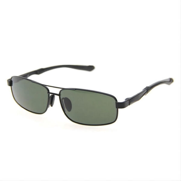 Men's Small Rectangle Pilot Sunglasses Black Frame Polarized Green
