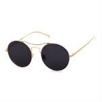 Metal Brow-Bar Round Sunglasses Gold Frame Grey Lens