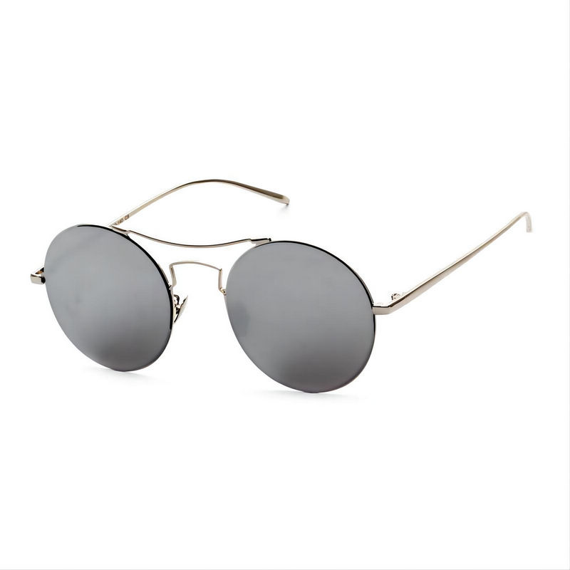 Metal Brow-Bar Round Sunglasses Silver Frame Mirror Silver Lens