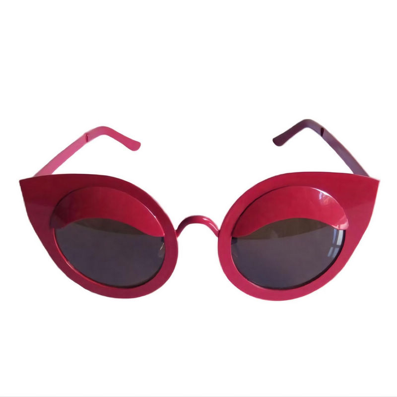 Metal Round Cat-Eye Sunglasses Plum Purple Frame Gray Lens