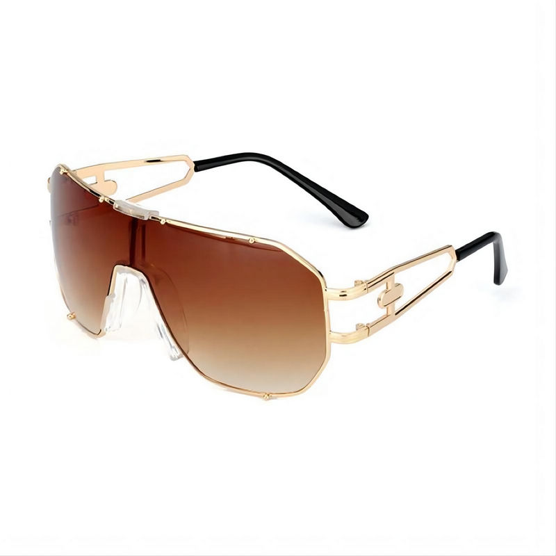 Metallic Shield Large Sunglasses Split Arms Gold/Gradient Brown