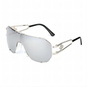 Metallic Shield Large Sunglasses Split Arms Silver/Mirror White
