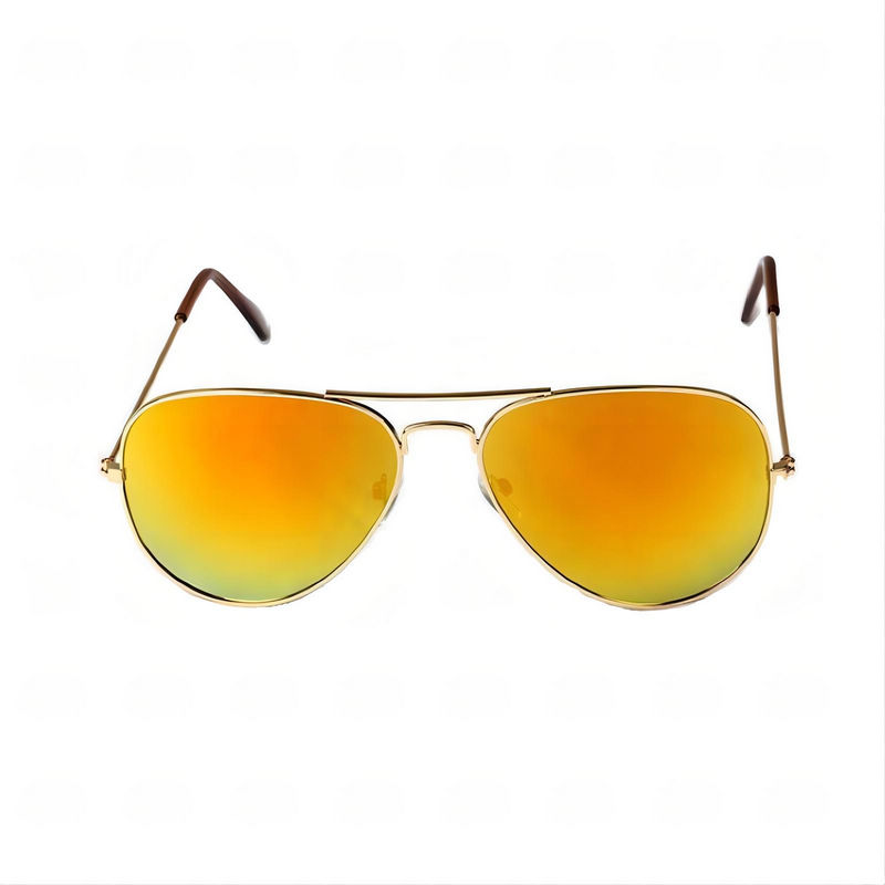 Mirrored Pilot Sunglasses Metal Gold-Tone Frame Orange Lens
