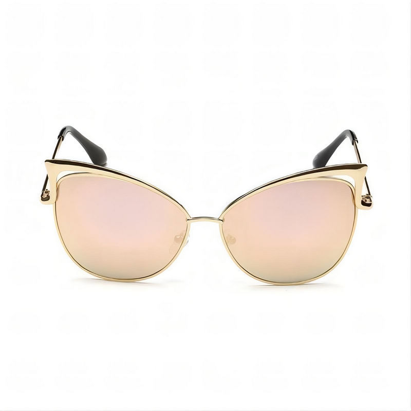 Mirrored Pink Cat Eye Sunglasses Cutout Detailing Gold Frame
