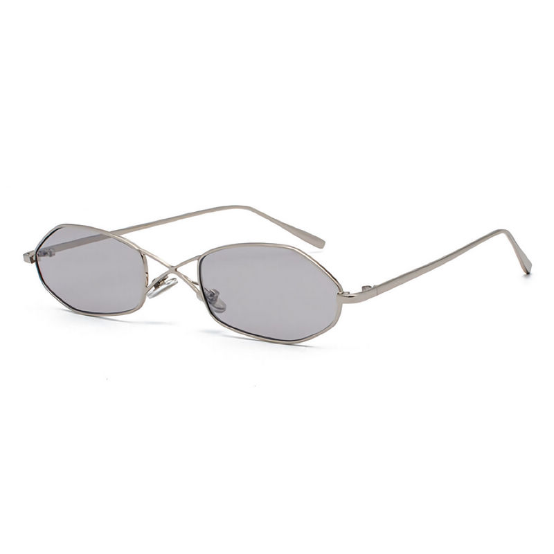 Mirrored Silver Punk Hexagonal Criss Cross Geometric Sunglasses