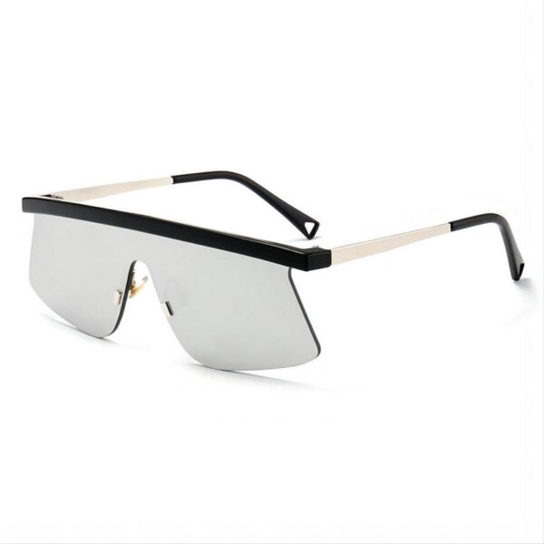 Mirrored White Semi-Rimless Flat-Brow Shield Sunglasses