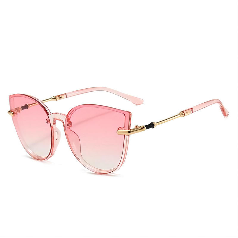Oversized Cat-Eye Gradient Sunglasses Acetate & Gold-Tone Frame Pink Lens