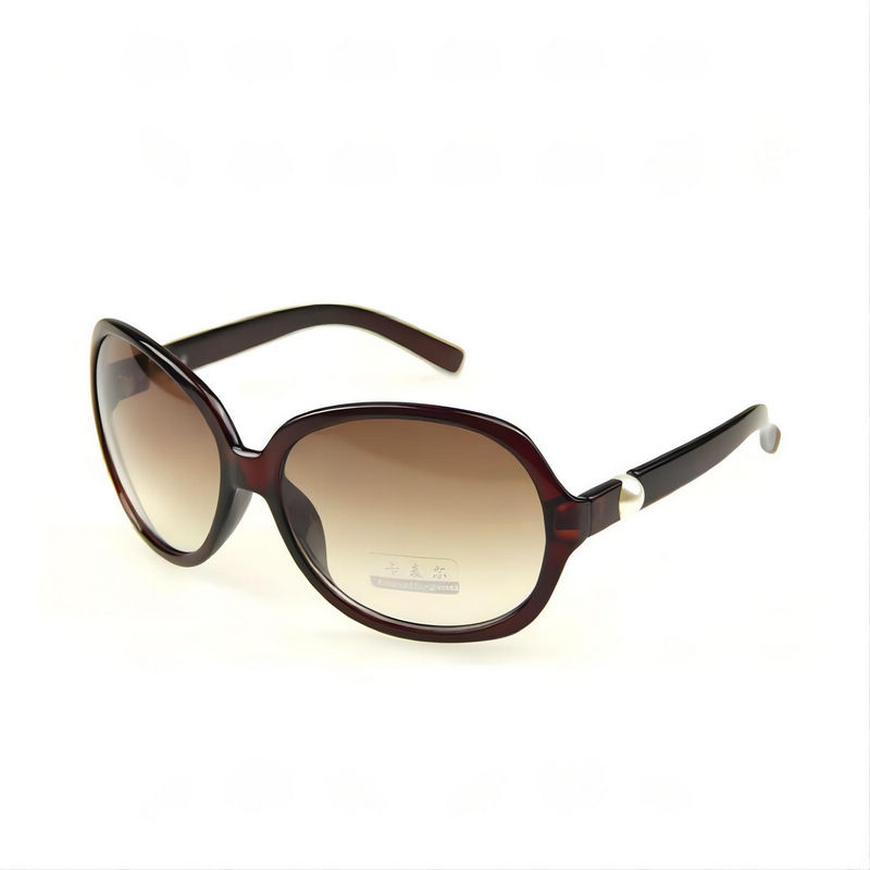 Polarized Butterfly Shaped Sunglasses Oversized Brown Frame Pearl Detail Temple