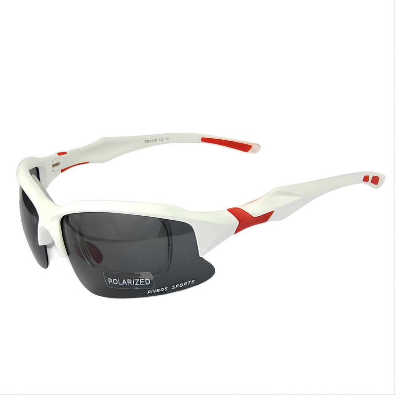 Professional Cycling Polarized Sunglasses Eyewear Mens White Red Semi Rimless Frame Gray Lens