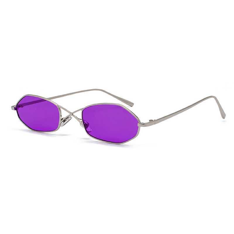 Purple Retro Inspired Hexagonal Criss Cross Geometric Sunglasses