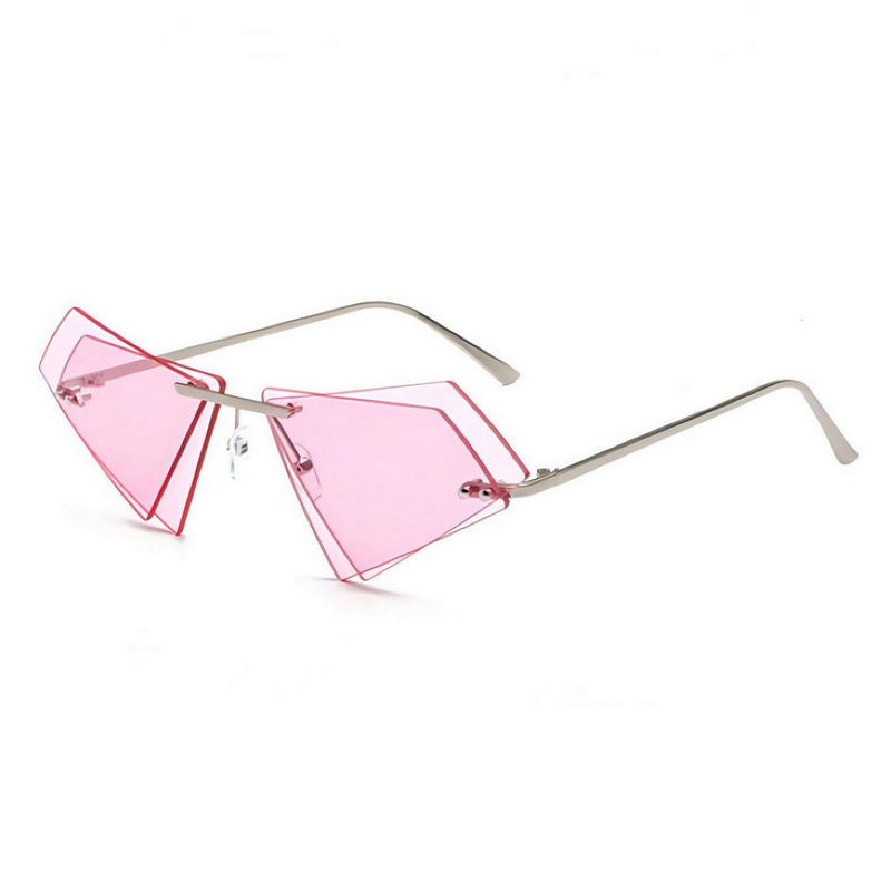 Rimless Cat-Eye Angular Sunglasses Geometric Double Tinted Pink Lens