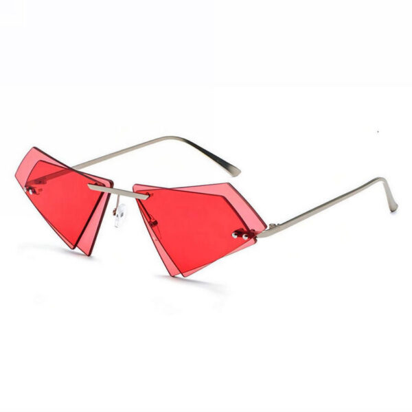 Rimless Cat-Eye Angular Sunglasses Geometric Double Tinted Red Lens