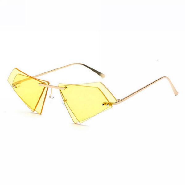 Rimless Cat-Eye Angular Sunglasses Geometric Double Tinted Yellow Lens
