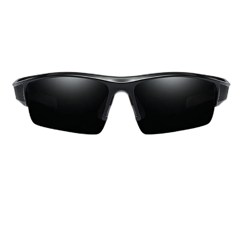 Semi-Rimless Cycling Polarized Sunglasses Wrap-Around Black Frame