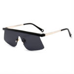 Semi-Rimless Flat-Brow Shield Sunglasses Gold-Tone Arms