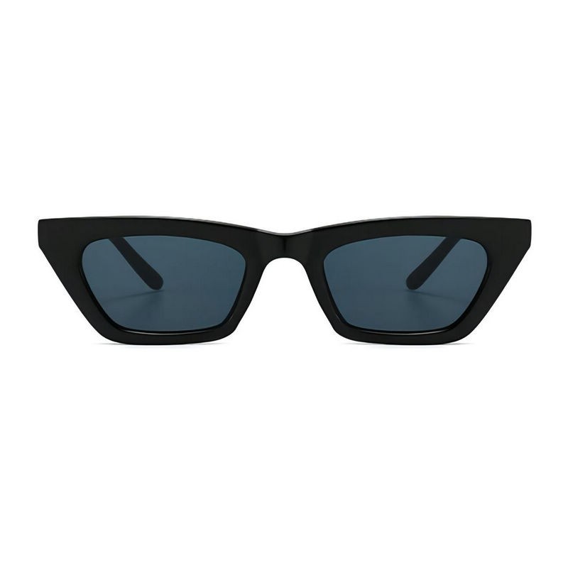 Small Square Cat Eye Sunglasses Shiny Black Frame/Grey Lens