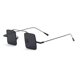 Small Square Wire Sunglasses Black Frame Grey Lens