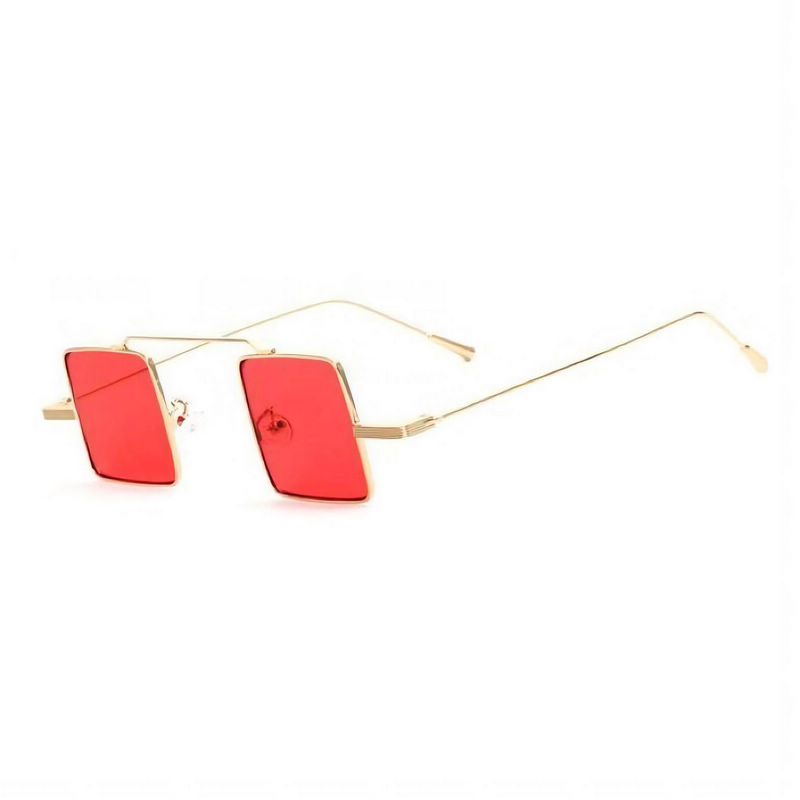 Small Square Wire Sunglasses Gold Frame Red Lens
