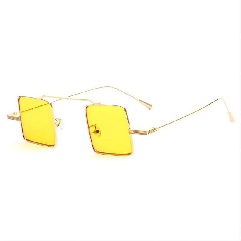 Small Square Wire Sunglasses Gold Frame Yellow Lens