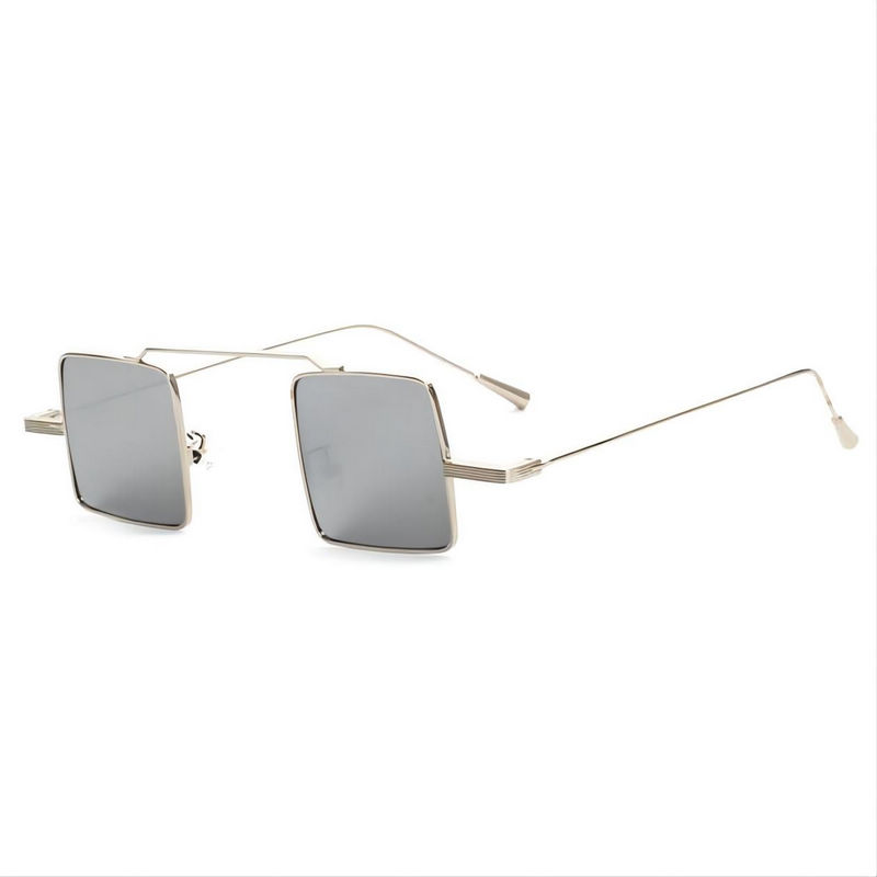 Small Square Wire Sunglasses Silver Frame Mirror White