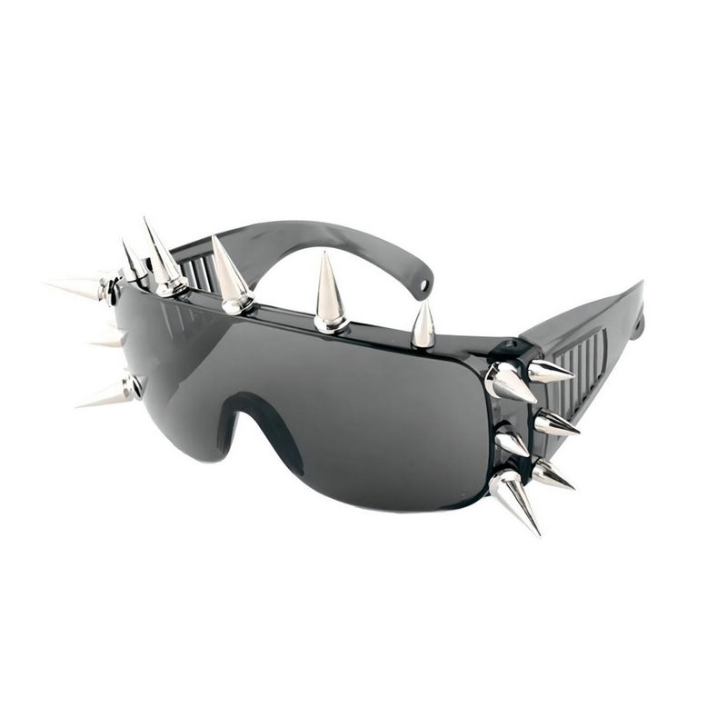 Spiked-Stud Rocker Shield Sunglasses Punk Wraparound Frame 17 Studs