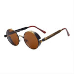 Steampunk Screws Spring-Leg Sunglasses Bronze Round Frame Brown Lens