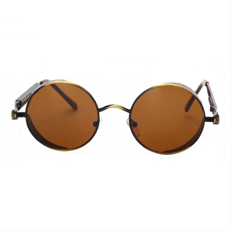 Steampunk Screws Spring-Leg Sunglasses Bronze Round Metal Frame