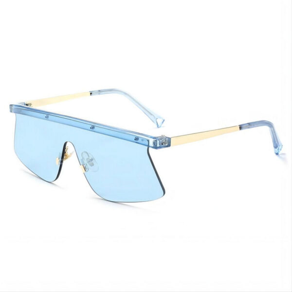 Transparent Blue Semi-Rimless Flat-Brow Shield Sunglasses